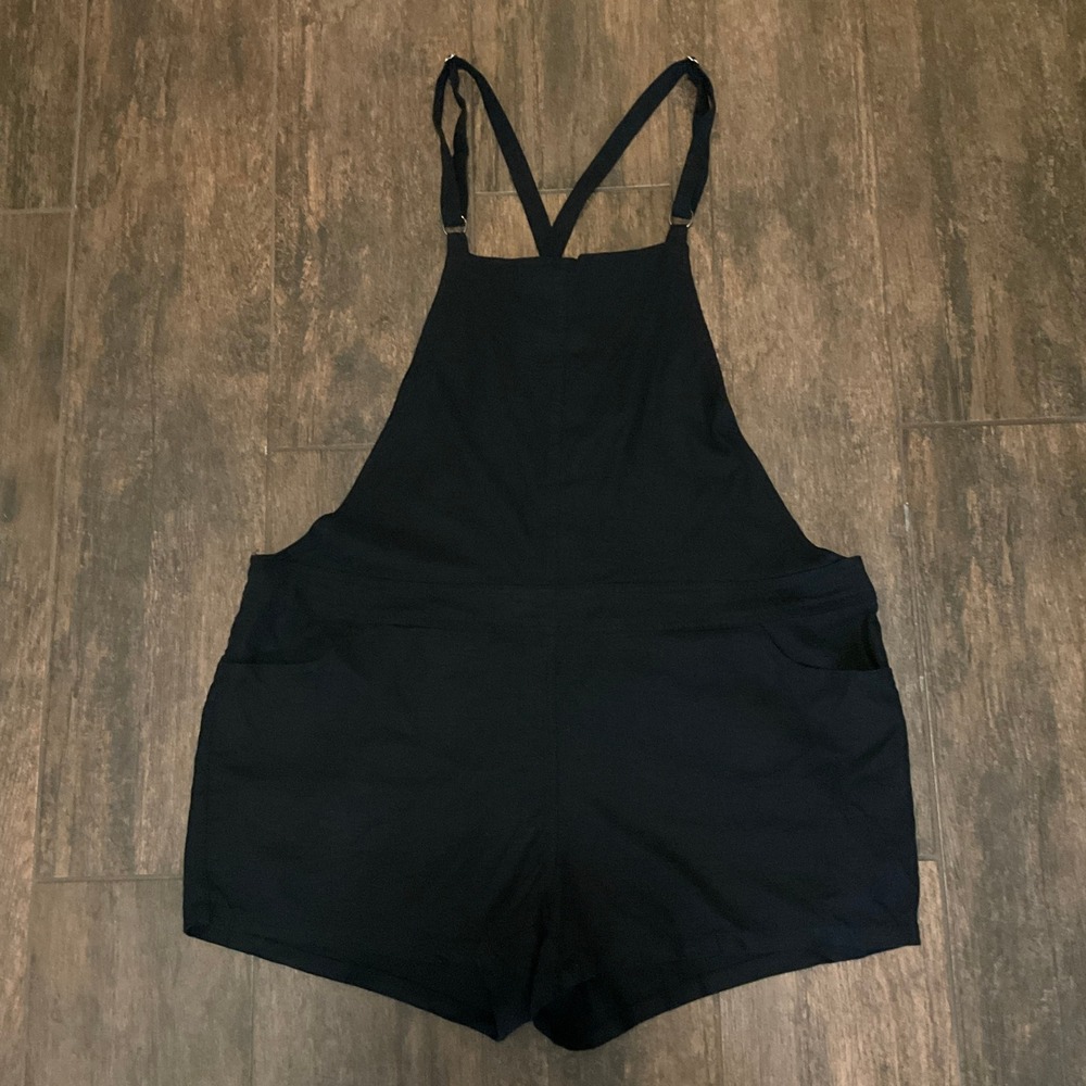 Torrid Overall Shorts Womens 2X Black Linen Boho Shortall Overalls Utility Airy